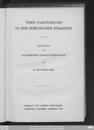 Über Paronomasie in den semitischen Sprachen : Ein Beitrag zur allgemeinen Sprachwissenschaft