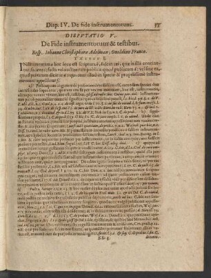 Disputatio V. De Fide instrumentorum & testibus