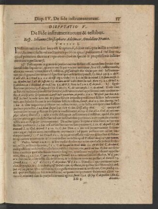 Disputatio V. De Fide instrumentorum & testibus