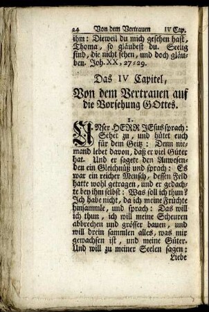 Das IV. Capitel. Von dem Vertrauen auf die Vorsehung Gottes.