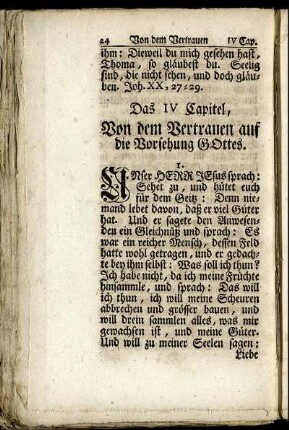 Das IV. Capitel. Von dem Vertrauen auf die Vorsehung Gottes.