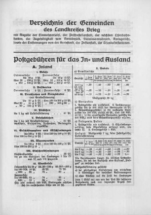 Postgebühren für das In- und Ausland