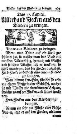 Das 17. Capitel. Allerhand Flecken aus den Kleidern zu bringen.