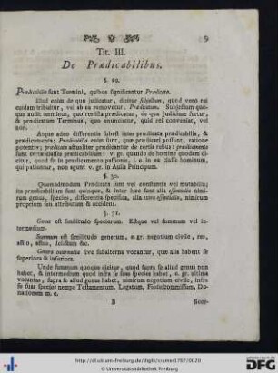 Tit. III. De Praedicabilibus.