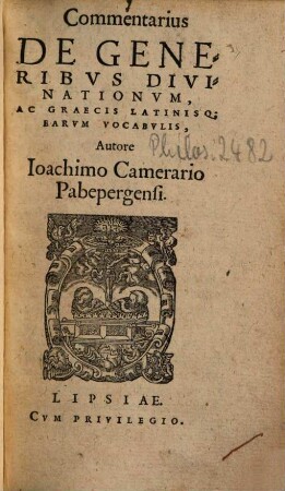 Commentarius de generibus divinationum, ac Graecis Latinisque earum vocabulis