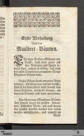 Erste Abtheilung. Von den Maulbeer-Bäumen.