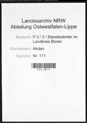 Sterberegister Standesamt Ahden