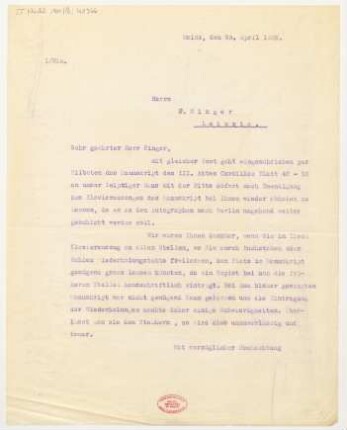 Brief an Otto Singer : 30.04.1926