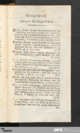 Verzeichniß einiger Verlagsbücher.