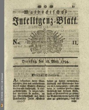 No. 11. Dienstag, den 18. Merz 1794