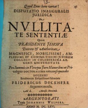 Disp. inaug. iur. de nullitate sententiae
