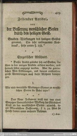 Zehender Artikel, von der Besserung menschlicher Seelen durch den heiligen Geist, Gnaden-Wirkungen des heiligen Geistes genannt. Ein sehr unbequemer Ausdruck, siehe unten §. 238