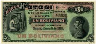 Geldschein, 1 Boliviano, 1.1.1894