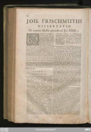 Ioh. Frischmuthi Dissertatio De nomine Messiae glorioso ad Ier. XXIII:6.