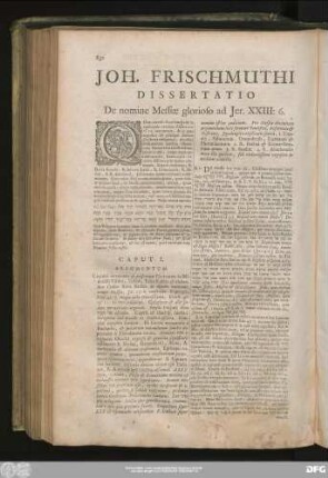 Ioh. Frischmuthi Dissertatio De nomine Messiae glorioso ad Ier. XXIII:6.