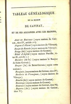 Tableau Généalogique De La Maison De Catinat, Et De Ses Alliances Avec Les Maisons Abot Du Bouchet