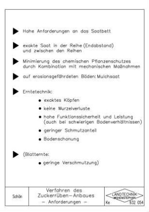 Verfahren des Zuckerrüben-Anbaues - Anforderungen -