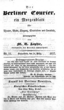 Nr. 52, Sonnabend, den 31. März 1827