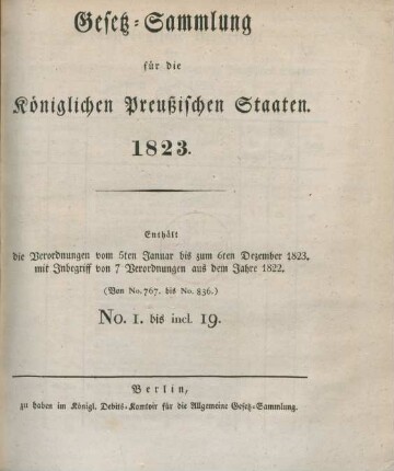 1823: Gesetzsammlung für die Königlichen Preußischen Staaten