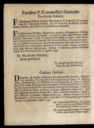 Facultas P. Commissarii Generalis Provinciae Boemiae