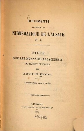 Documents pour servir à la numismatique de l'Alsace, 1