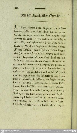 Von der Italiänischen Sprache
