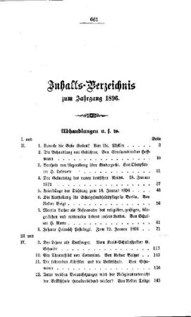 Inhalts-Verzeichnis zum Jahrgang 1896