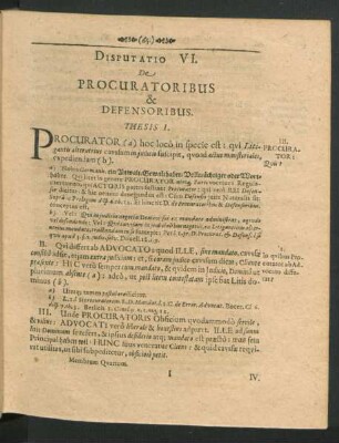 Disputatio VI. De Procuratoribus & Defensoribus.