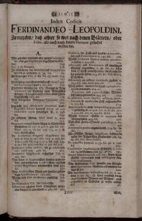 Index Codicis Ferdinandeo-Leopoldini.