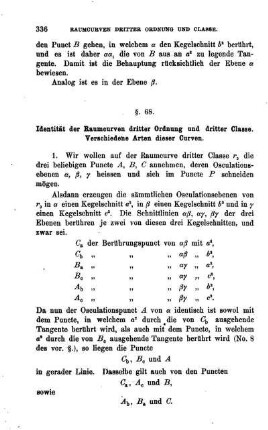 § 68. Identität der Raumcurven dritter Ordnung und dritter Classe. Verschiedene Arten dieser Classe.