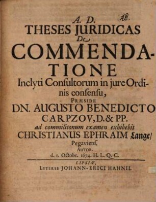 Theses iur. de commendatione