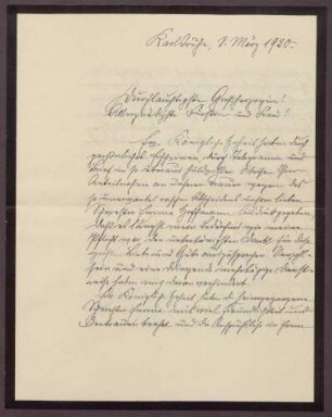 Schreiben von Friedrich Katz an die Großherzogin Luise; Dank für die Anteilnahme der Großherzogin zum Tod von Emma Hoffmann; Kritik an der Republik und an Matthias Erzberger