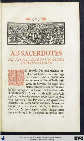Ad Sacerdotes. De Sacramentorum Digna Administratione.