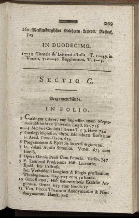 Sectio C. Pergamentbände. [bis] Sectio H. Pappbände und geheft.