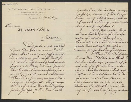 Brief an B. Schott's Söhne : 06.04.1892