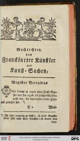 Nachrichten von Franckfurter Künstler und Kunst-Sachen