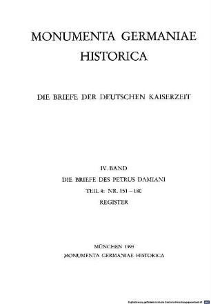 Die Briefe des Petrus Damiani. 4, Nr. 151 - 180. Register
