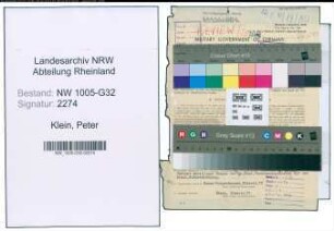 Entnazifizierung Peter Klein , geb. 24.08.1891 (Reg.Inspektor)