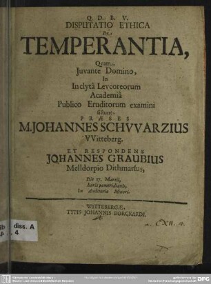 Disputatio ethica de temperantia