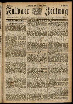 Erste Ausgabe vom Sonntag, den 13. März 1892.