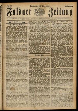 Erste Ausgabe vom Sonntag, den 13. März 1892.