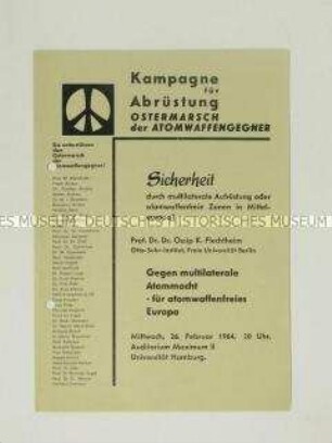 Propagandaflugblatt von der "Kampagne für Abrüstung" zum Ostermarsch gegen Atomwaffen