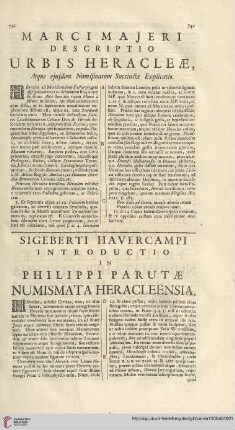 Sigeberti Havercampi introductio in Philippi Parutae numismata Heracleënsia […]