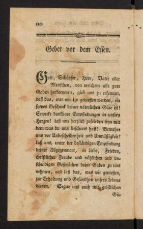 110-112, Gebet vor dem Essen; Gebet nach dem Essen