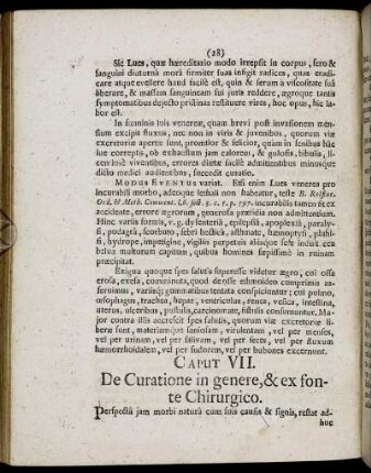 Caput VII. De Curatione in genere & ex fonte Chirurgico.
