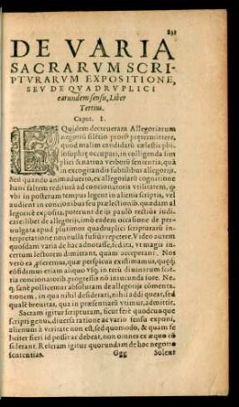 De Varia Sacrarum Scripturarum Expositione, Seu De Quadruplici earundem sensu, Liber Tertius.