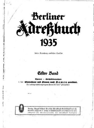Berliner Adreßbuch 1935 Erster Band