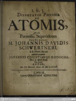 Disputatio Physica De Atomis