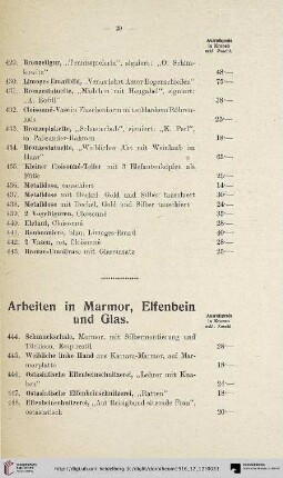 Arbeiten in Marmor, Elfenbein und Glas (Nr. 444-452)