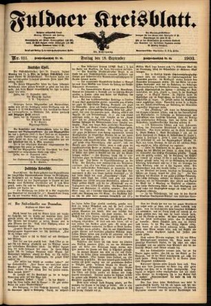 Erste Ausgabe vom Freitag, den 18. September 1903.